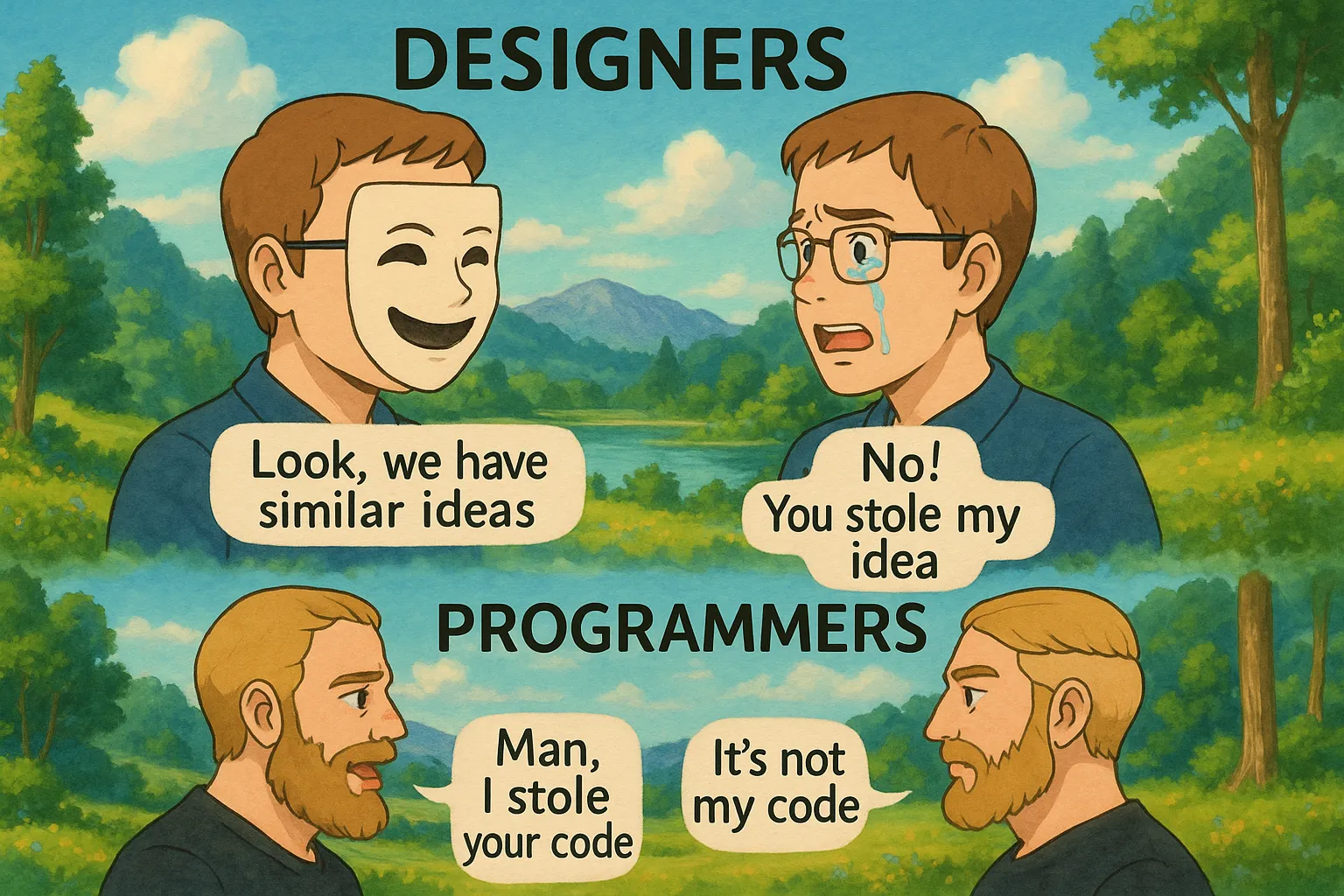 You stole my idea meme in ghibli-like style